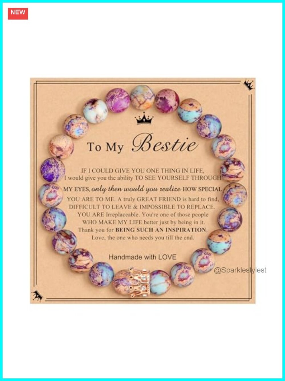 Handmade Imperial Jasper Beaded Stretch Bracelet Crown Charm